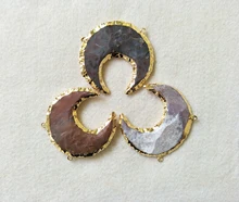 5pcs Gold color Natural Moon Jasper Connector Double Bails Gemstone Agat e geode For DIY Making Bracelet necklace CT16