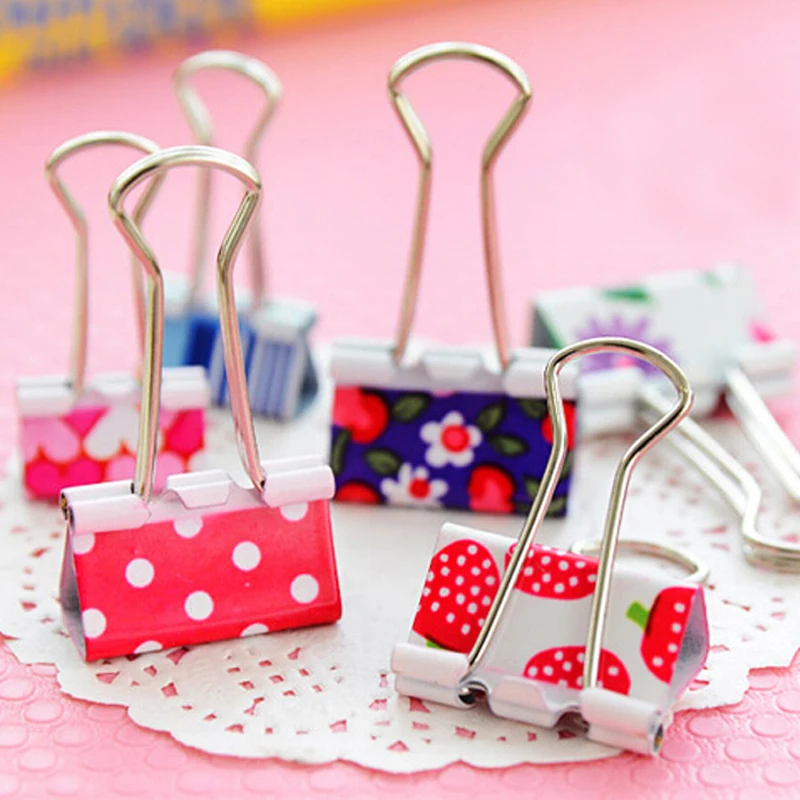 

48 pcs/lot 19mm/25mm Fashion Flower Printed Metal Binder Clips Notes Letter Paper Clip Office School Stationery Papelaria