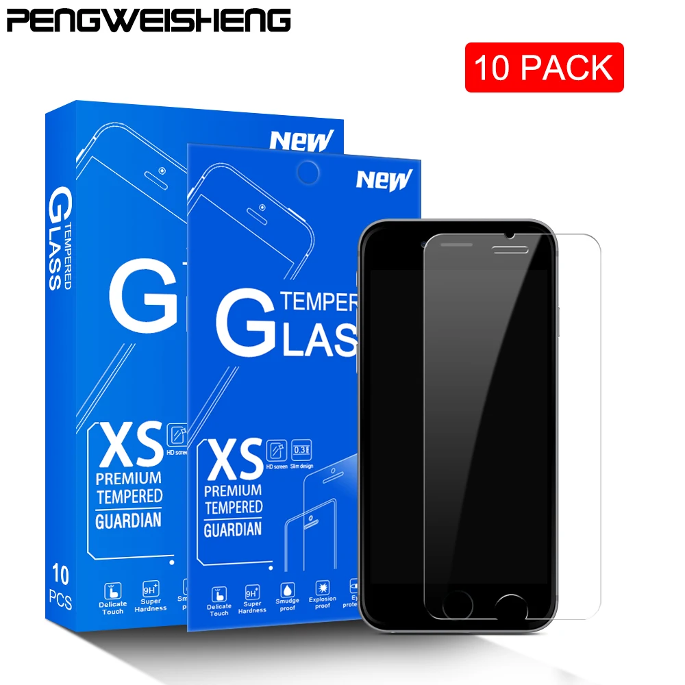 10pcs/lot 9H 0.3 mm 2.5d Premium Tempered Glass Screen Protector for iPhone 7 4s 5 5s 6/6s 8plus X Toughened protective film