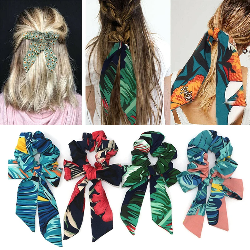 Boho Print Hair Scrunchie Ponytail Holder Scarf Hair Tie Rope Elastic Hair Band