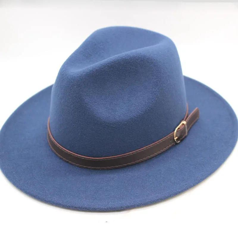 BINGYUANHAOXUAN, высокое качество, шерсть, федоры, Классическая мода, пояс с широкими полями, джазовые шапки для мужчин и женщин, шерстяная фетровая шляпа - Цвет: navy
