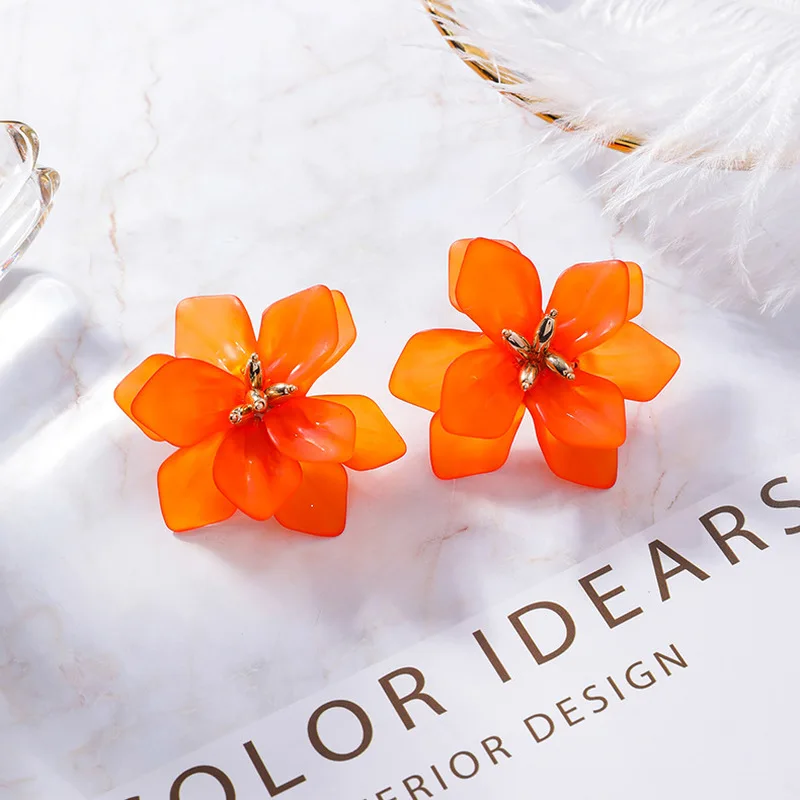 

Korea Silver Needle Retro Fairy Exaggeration Stud Earring Acrylic Big Flower Earrings for Women Girl Fashion Jewelry Accessories