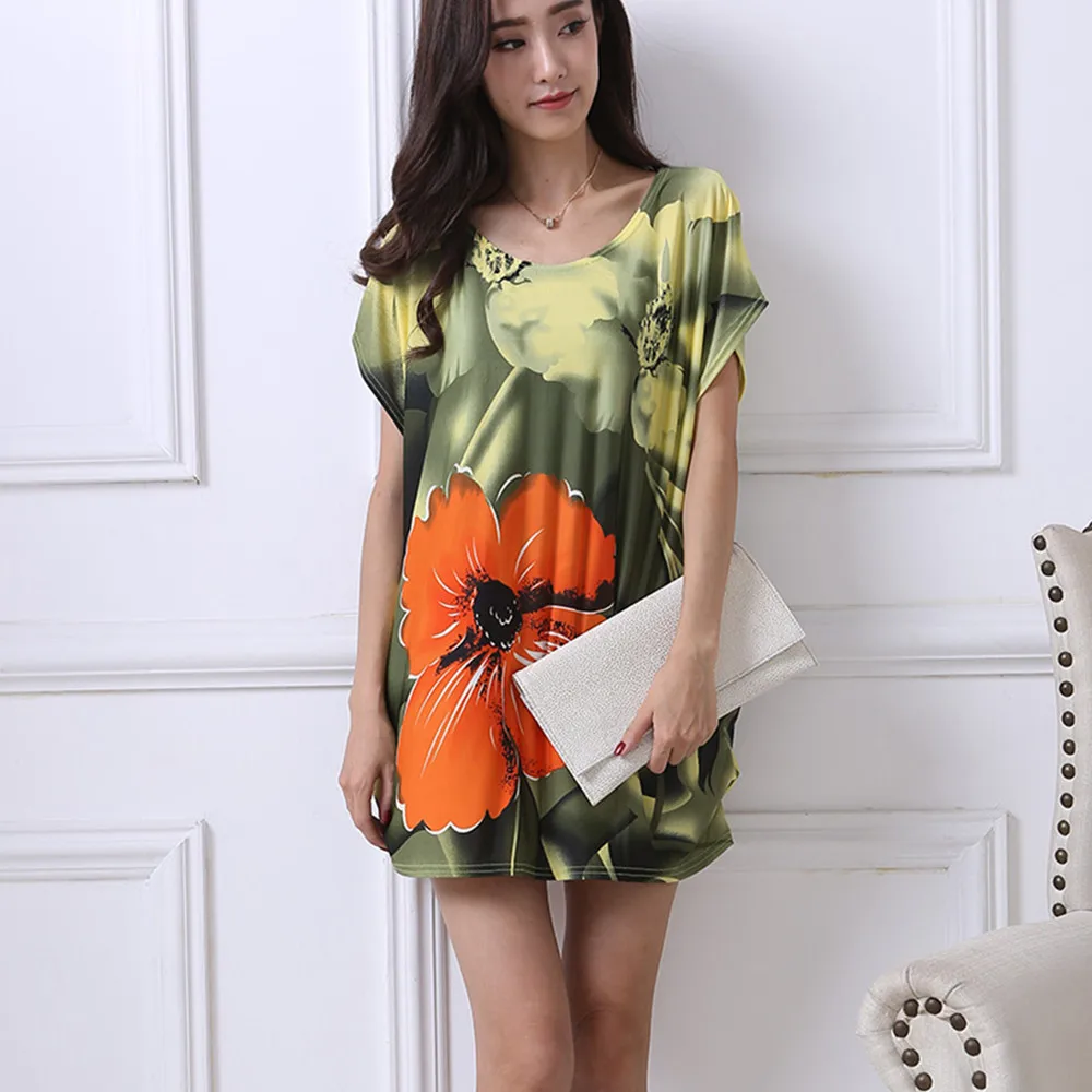 

2018 T Shirt Dress Plus Size Women cartoon Mouse Printing Long T shirt short sleeve Loose Casual TEES Sweet Tops tunic 4xL 5XL