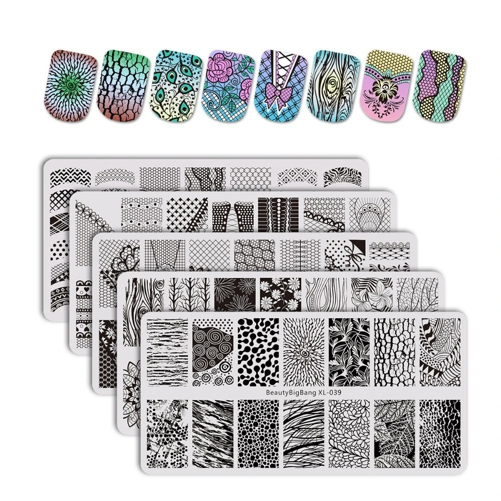 

BeautyBigBang 5pcs/set Stainless Steel Nail Stamping Plate Flower Theme Geometry Tree Nail Art For Stamping Plate XL-35-XL-39