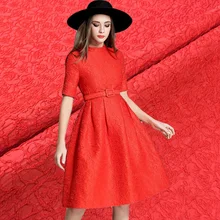 HLQON высокого качества в западном стиле пряжа окрашенная жаккардовая парча красная ткань для ткани женщины одевают одежду пэчворк