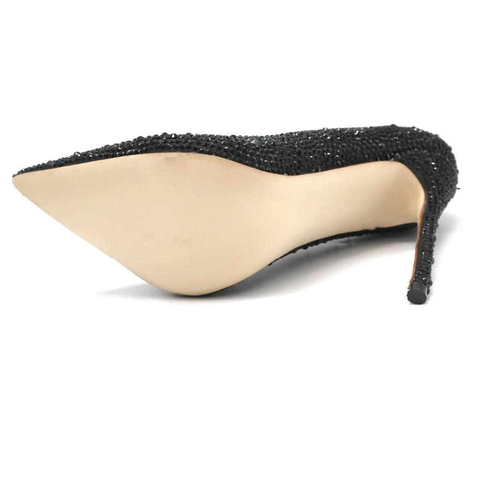 Классические черные стразы с острым носком вечерние Клубные женские туфли женская обувь на высоком каблуке 12 см обувь на тонком каблуке с украшением в виде кристаллов производительность увеличенные Большие обувь маленького размера