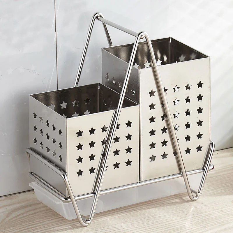 304 Stainless Steel Square Shape Tableware Storage Basket Spoon Rest Chopsticks Holder With The Draining Board Free Shipping