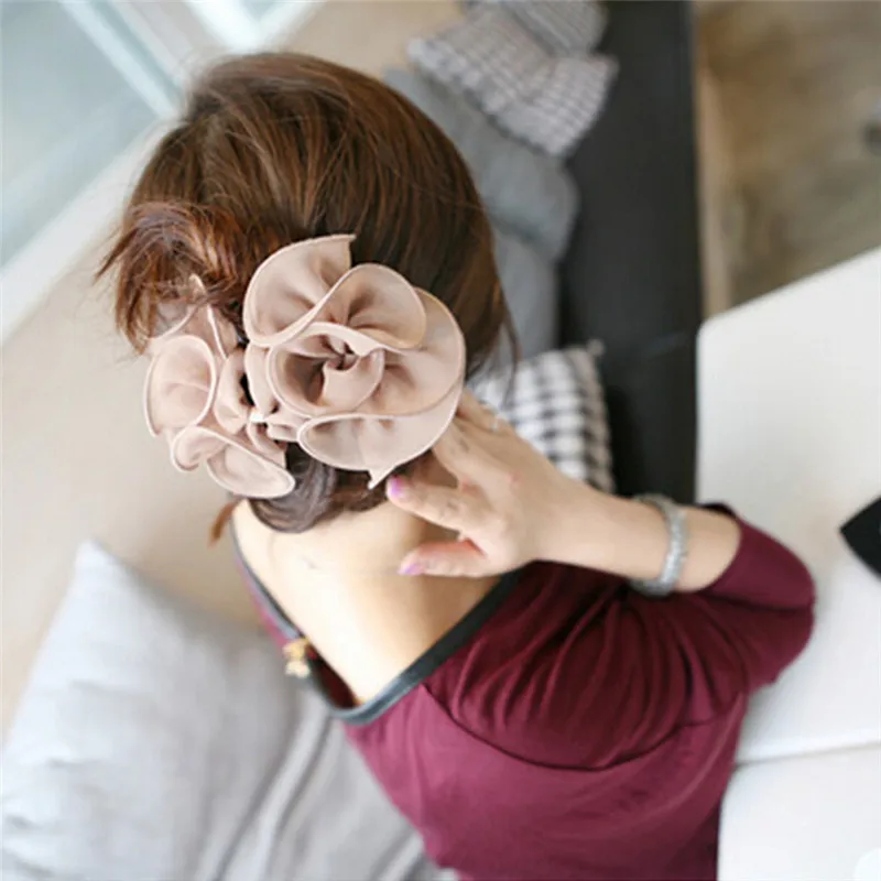 black head scarf New Arrival 1Pc Women Chiffon Rose Flower Hair Claw Bow Jaw Clip Barrette Headwear head wrap for women