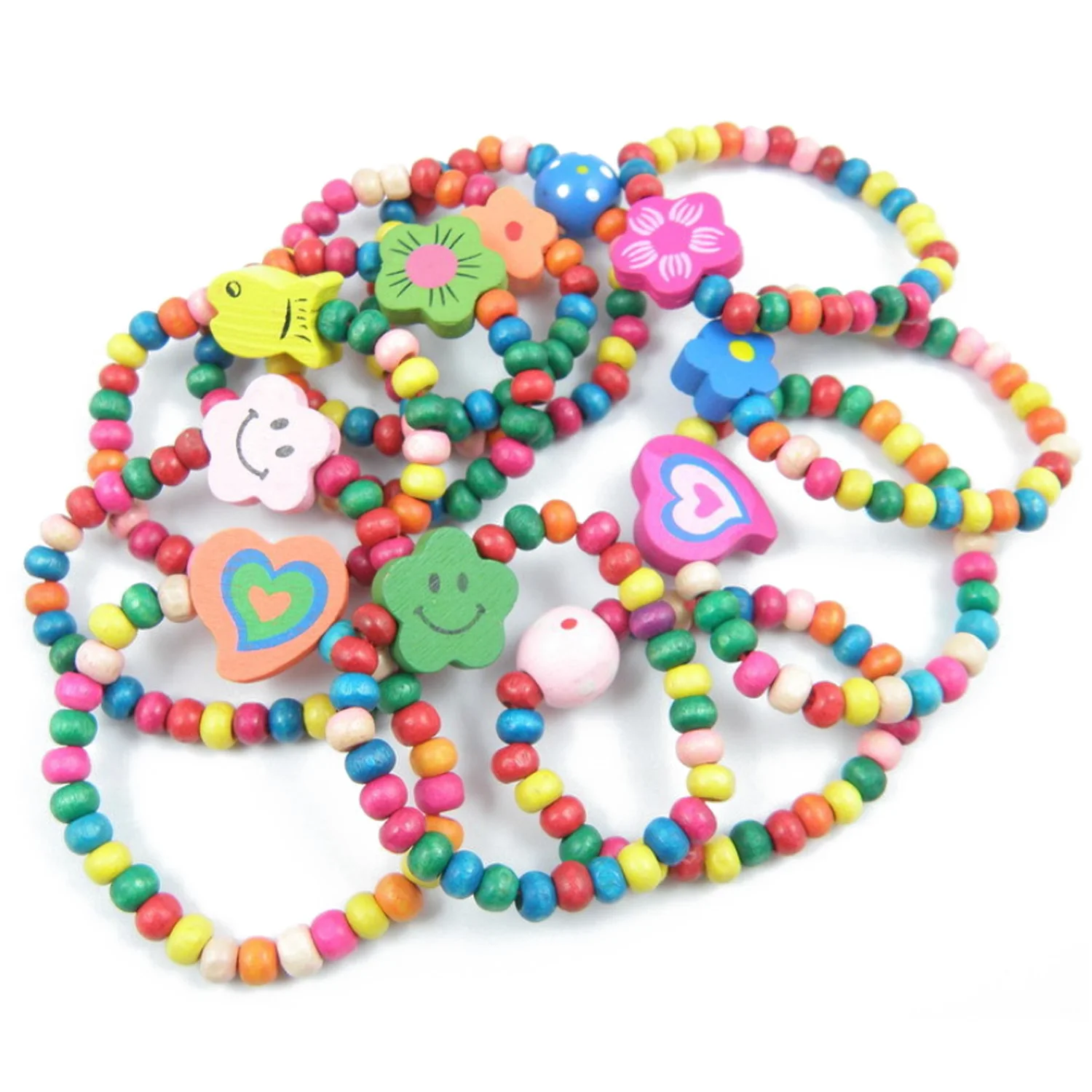 Besegad 12 шт. в ассортименте стиль милый конфетный цвет деревянный браслет с бусами для девочек день рождения подарок на праздник детская
