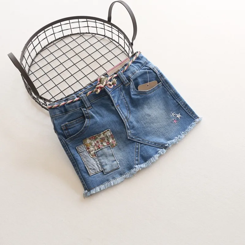 

Baby Girls Fashion Denim Skirts Kids Cotton Soft Denim Skirts With Colorful Belt Child Spring Summer All-match Bud Mini Dress