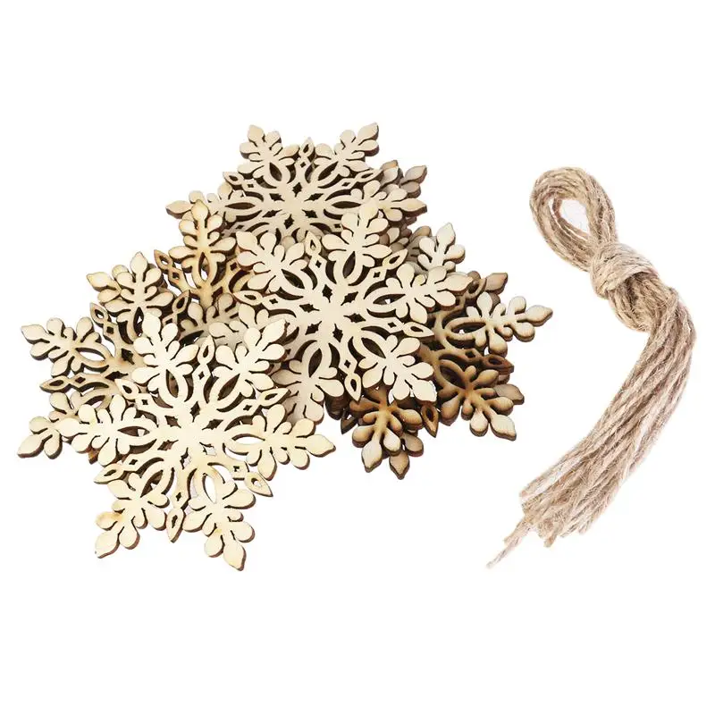 

10pcs Christmas Snowflake DIY Wood Crafts Ornament Decoration Pendants With String For Home Christmas Tree Hanging Decorative A3