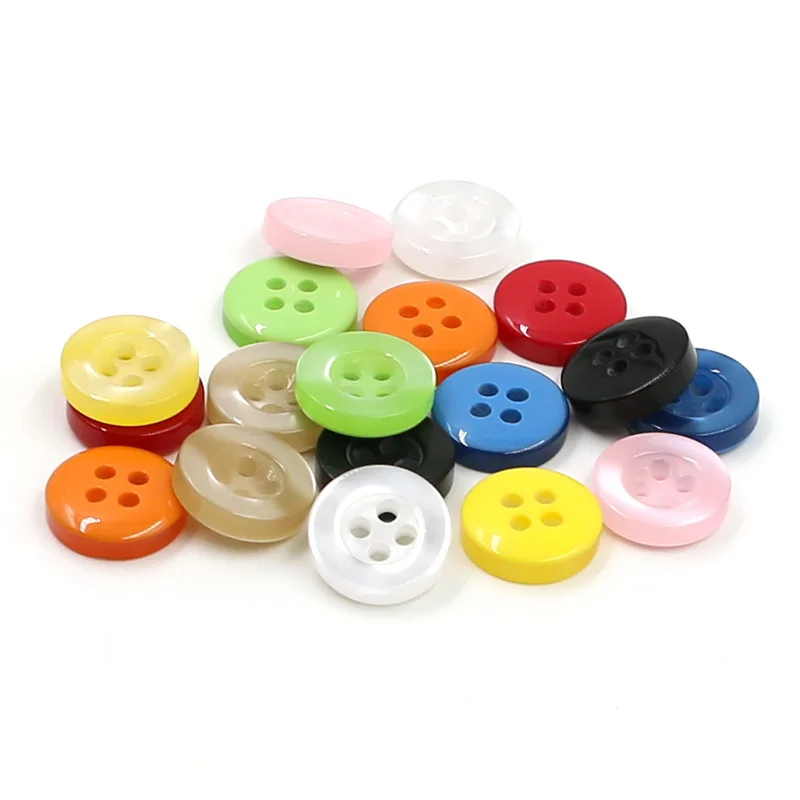 Resin Shirt Button DIY Cardigan Button Clothes Tool 9mm / 11mm 100pcs 4 Hole Round 9 Color Clothing Accessories