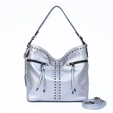 Брендовая Высококачественная Серебристая сумка с заклепками, женская сумка из искусственной кожи, сумки-мессенджеры для женщин, модная блестящая сумка на одно плечо, большие сумки