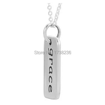 

Antique Silver Alloy Custom Engraving Rectangular Grace Message Hand Stamped Necklace