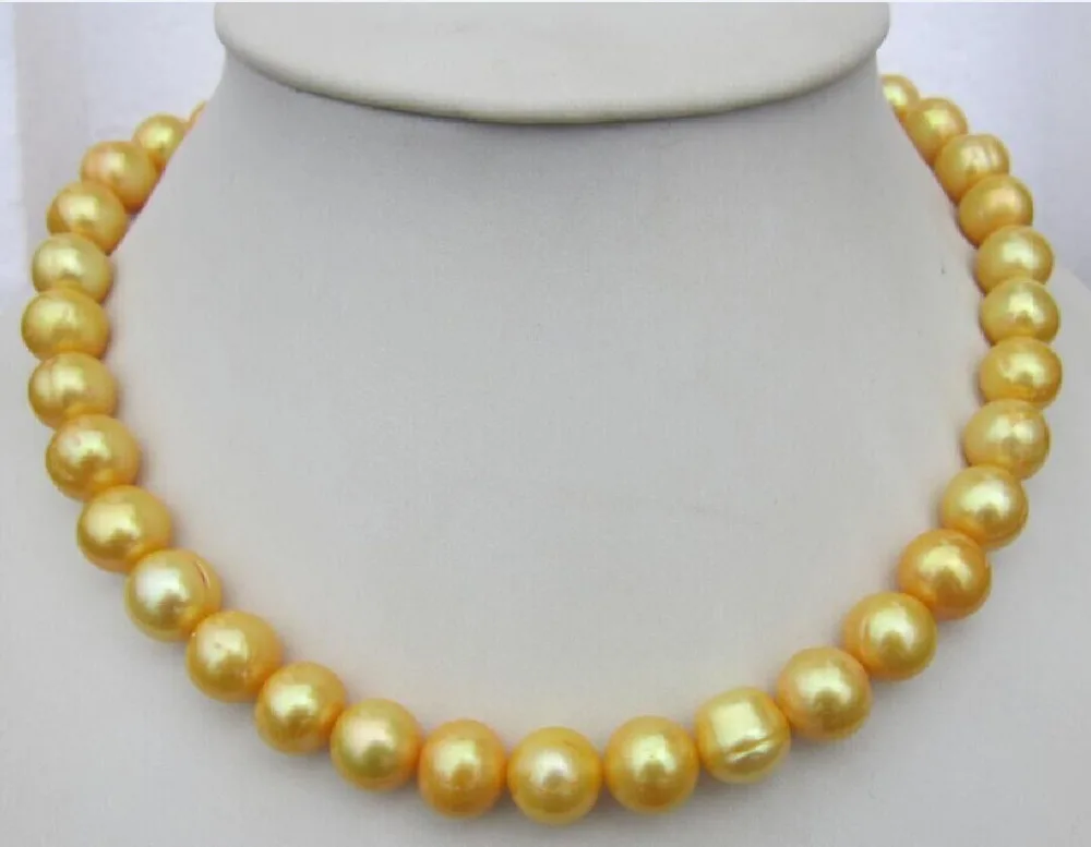 

Free Shipping >>CHARMING 18" NATURAL SOUTH SEA 11-12MM GOLDEN PEARL NECKLACE 14K YELLOW GOLD CL@