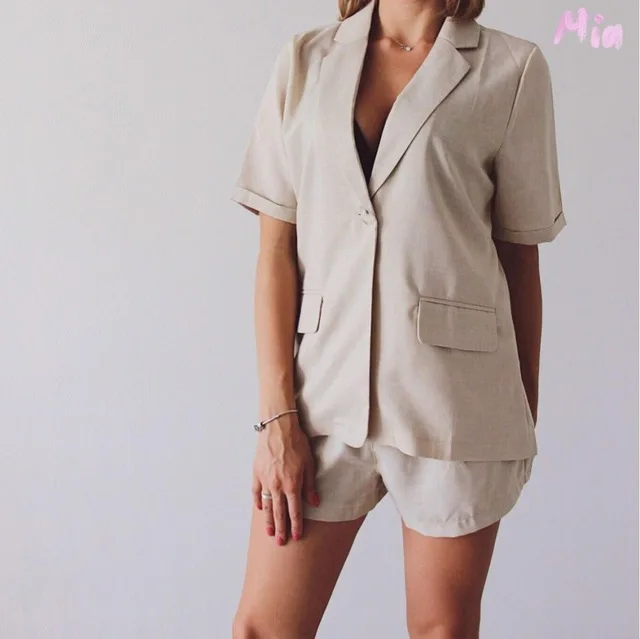 Summer Pure Color Short Suits for Women Stylish Blazer & Hot Shorts Office Girl Suit Female 2 Piece Set 2018 Feminino