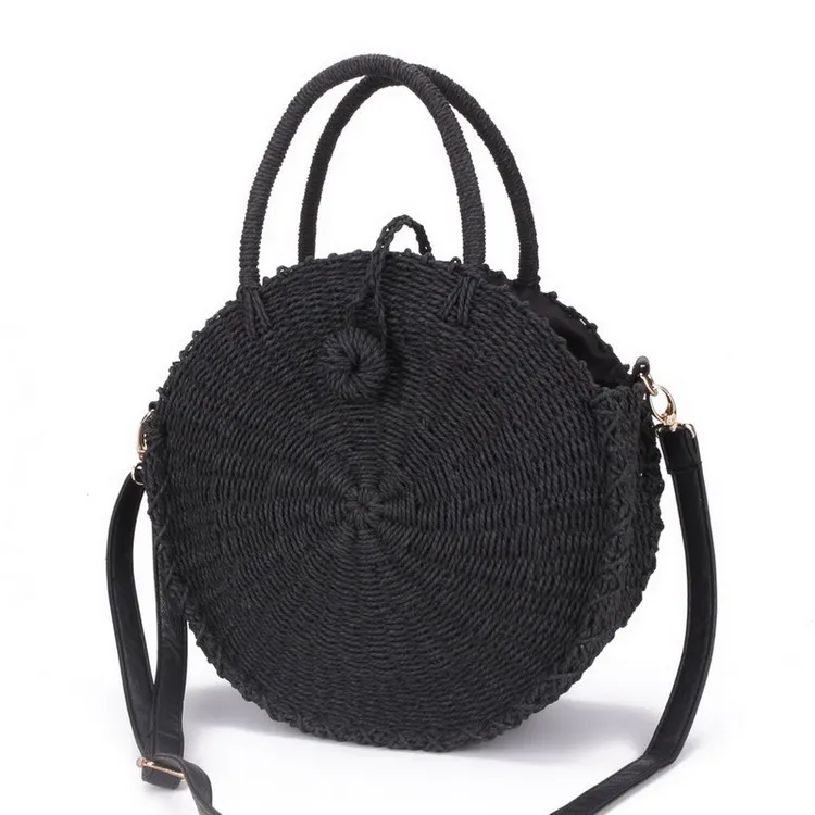 Round Rattan Straw Beach Shoulder Bag