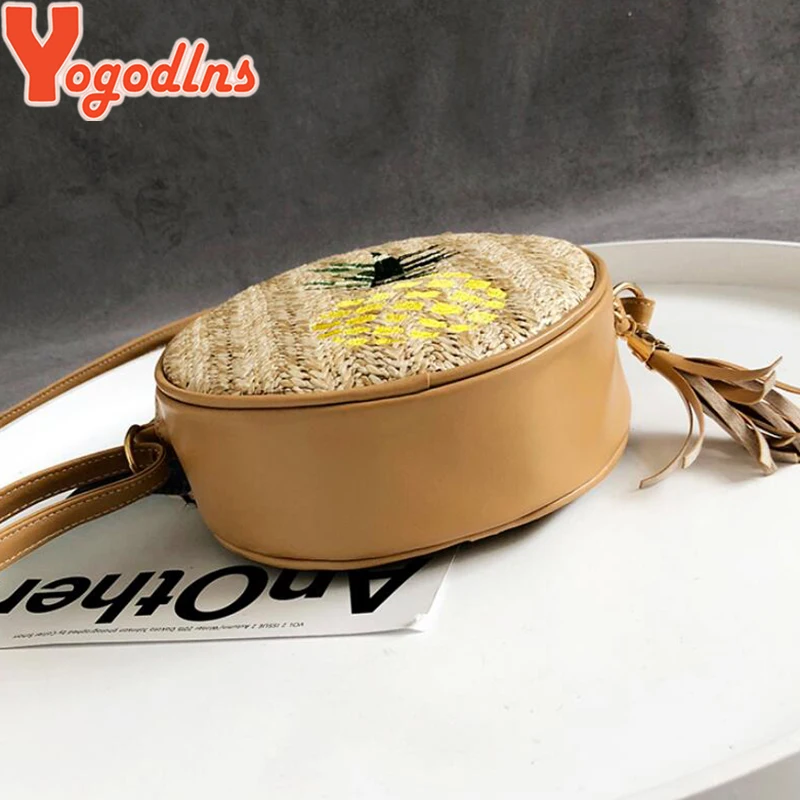 Сумка Yogodlns с вышивкой плетеный соломенный круглая повседневная женская через