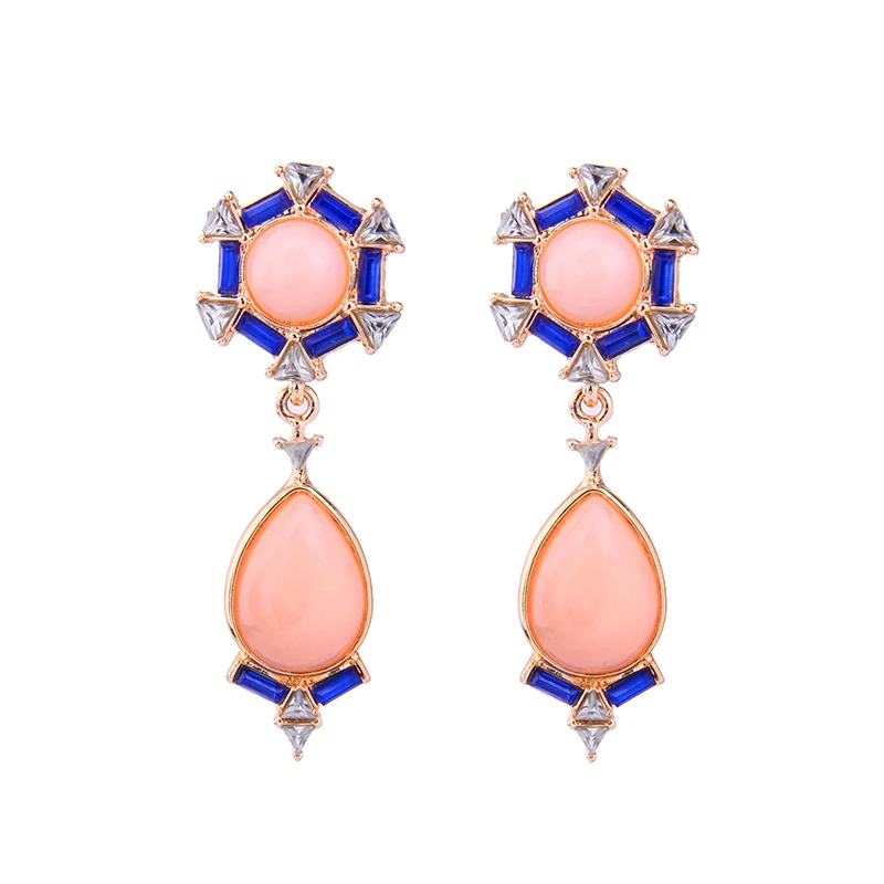

Bulk Price Fashion Pink Bohemian Ear Piercing Earrings Resin Waterdrop Dangling Party Women Earrings Brand Jewelry