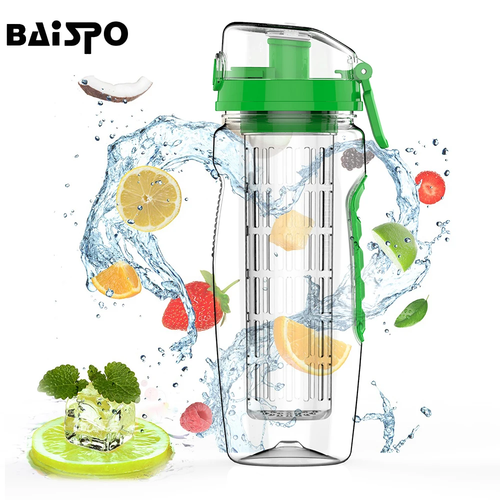 BAISPO 32 oz 900 مللي BPA شحن زجاجات لتحلل الفواكه في المياه عصير شاكر الرياضة زجاجة مياه ليمون جولة المشي المحمولة تسلق مخيم زجاجات