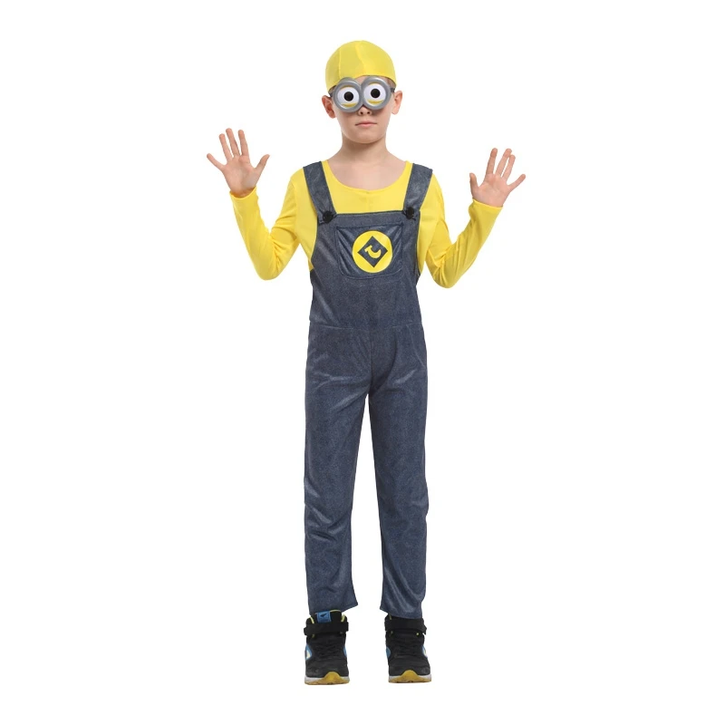YELLOW WORKER COSTUME SET MINION FUNNY CHILDS ADULTS CARTOON MOVIE FANCY DRESS