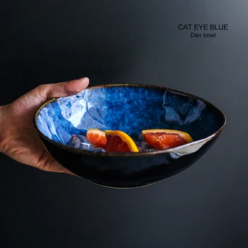 

Japanese Blue Egg Shaped Bowls Porcelain Irregular Salad Ramen Bowls Ceramics Rice Family Bowls