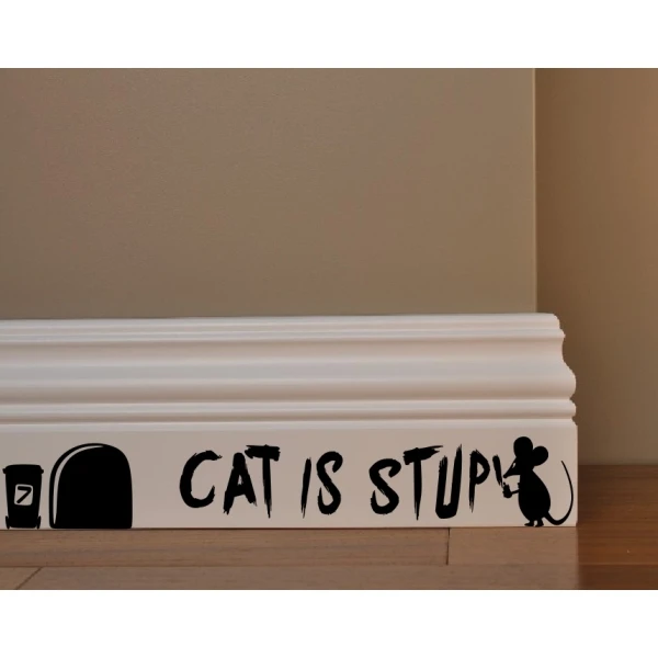 lovely cute cat is stup with a mouse art vinyl diy wall sticker