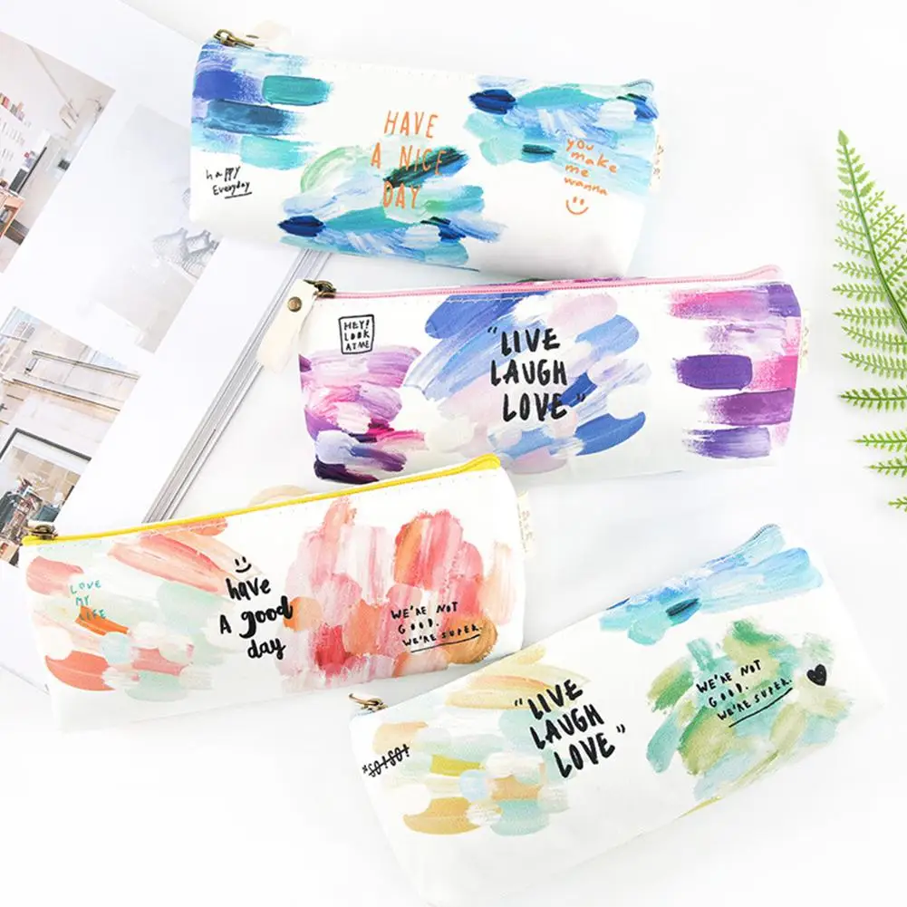 

Big Capacity Simple Pencil Case Medium soft Solid color Cute Pattern Stationery Pen Bags Pouch Office School Supply r20