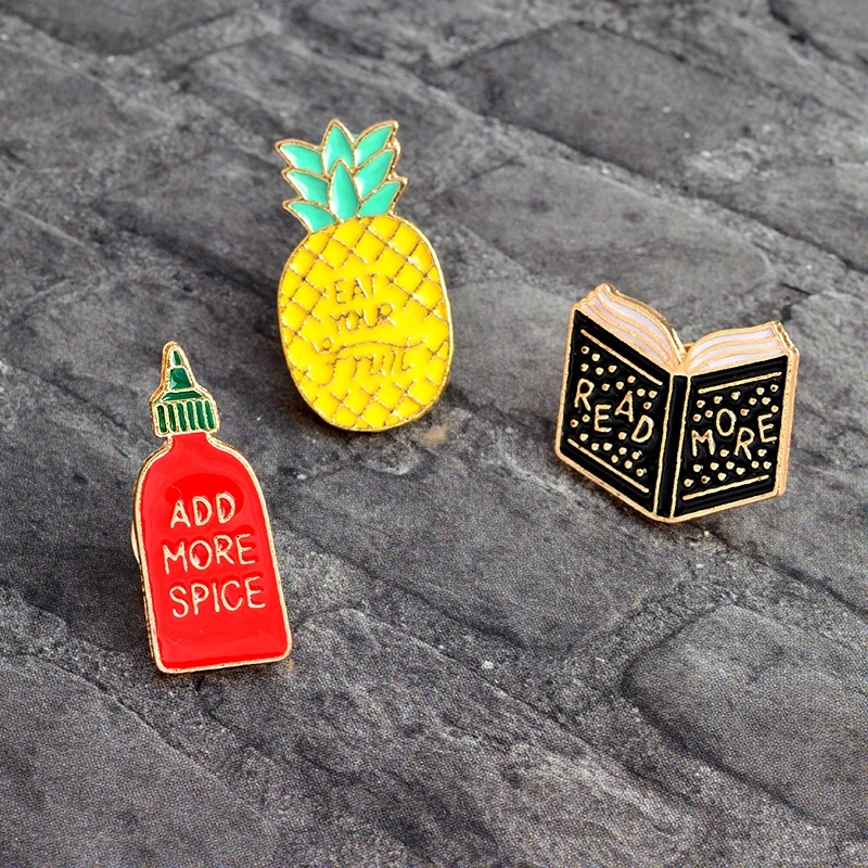 

Fashion Cartoon Pineapple Black book Add more spice Icon Brooch For Women Men Friend 1pcs Alloy Enamel Pin Button Badge Jewelry