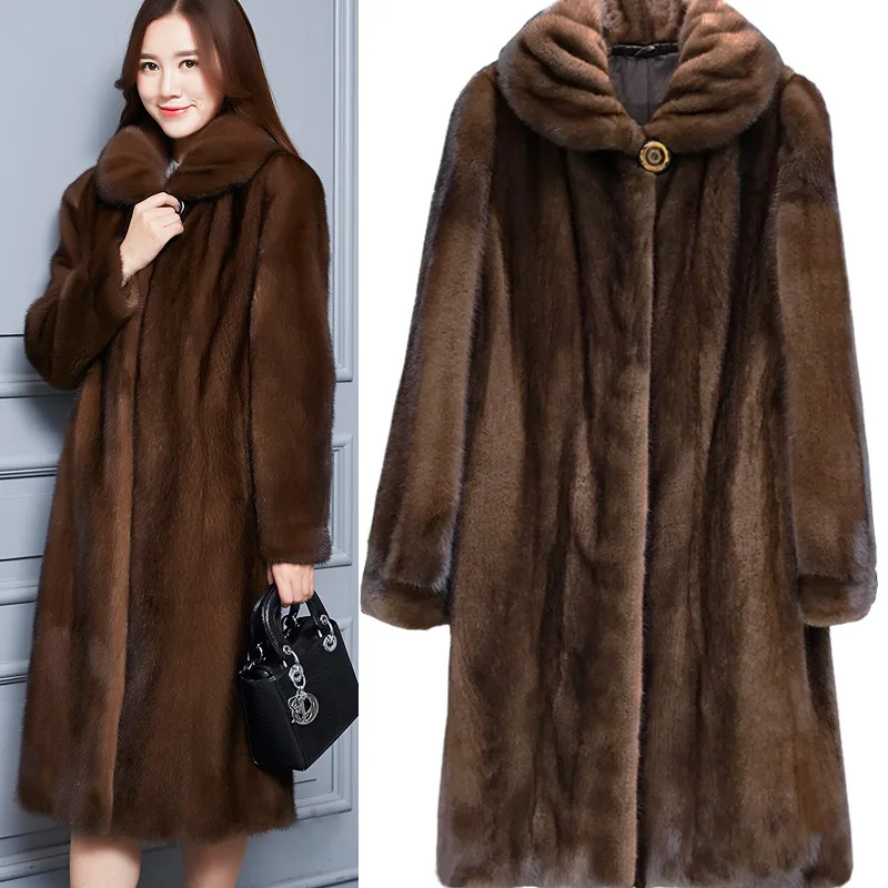 S 6XL New Fashion Women Winter Clothing High Imitating Mink Trench Coat