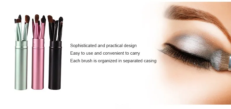 Professional Pony Hair Eye Makeup Brushes Set Eyeliner Eye-shadow Blending Brush 5PCS Tool Kit + Round Tube (17)