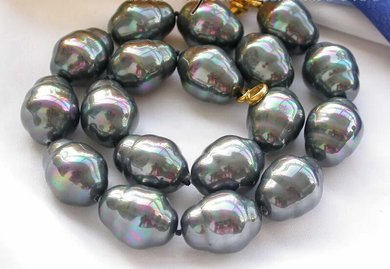 

z3416 Luster 17" 20mm black BAROQUE SEA SHELL PEARL NECKLACE NEW