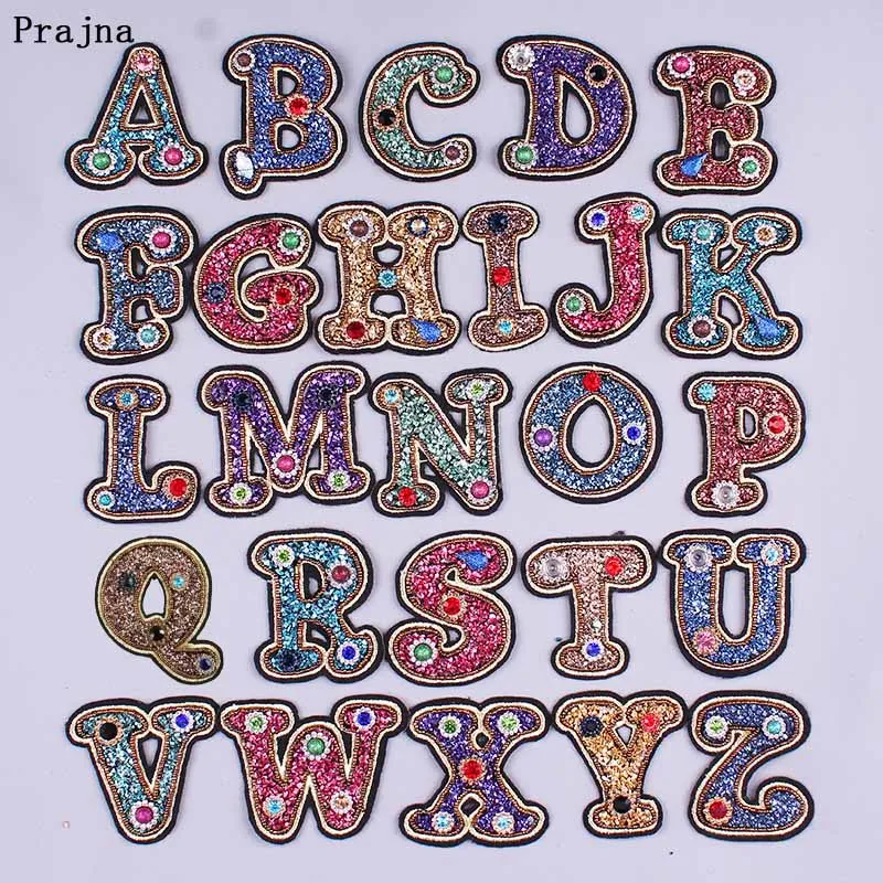

Prajna 3D English Alphabet Applique Rhinestone Iron On letters Patch For Clothing Bag Badge DIY English Patches A-Z Accessory F