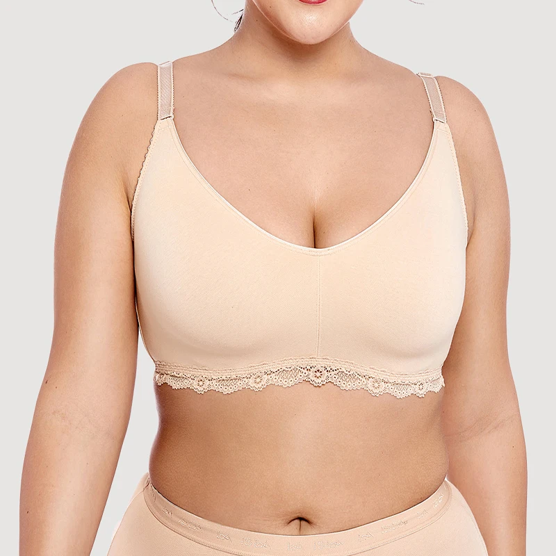 Womens Thin Cotton Breathable Wirefree Sports Bra Comfortable Plus Size Outdoor Jogging Bras Solid Color Physical Exercise Bra1