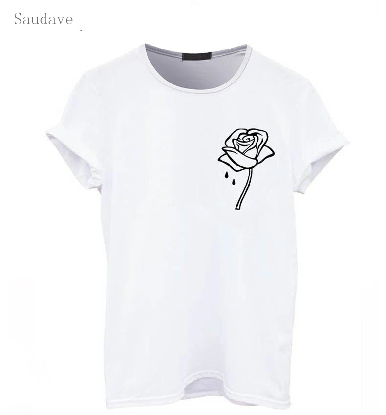 

New Fashion Summer T Shirt Women Rose Printed Round Neck Casual Tee Shirts Comfortable Cotton T Shirt Female Plus Size Tops