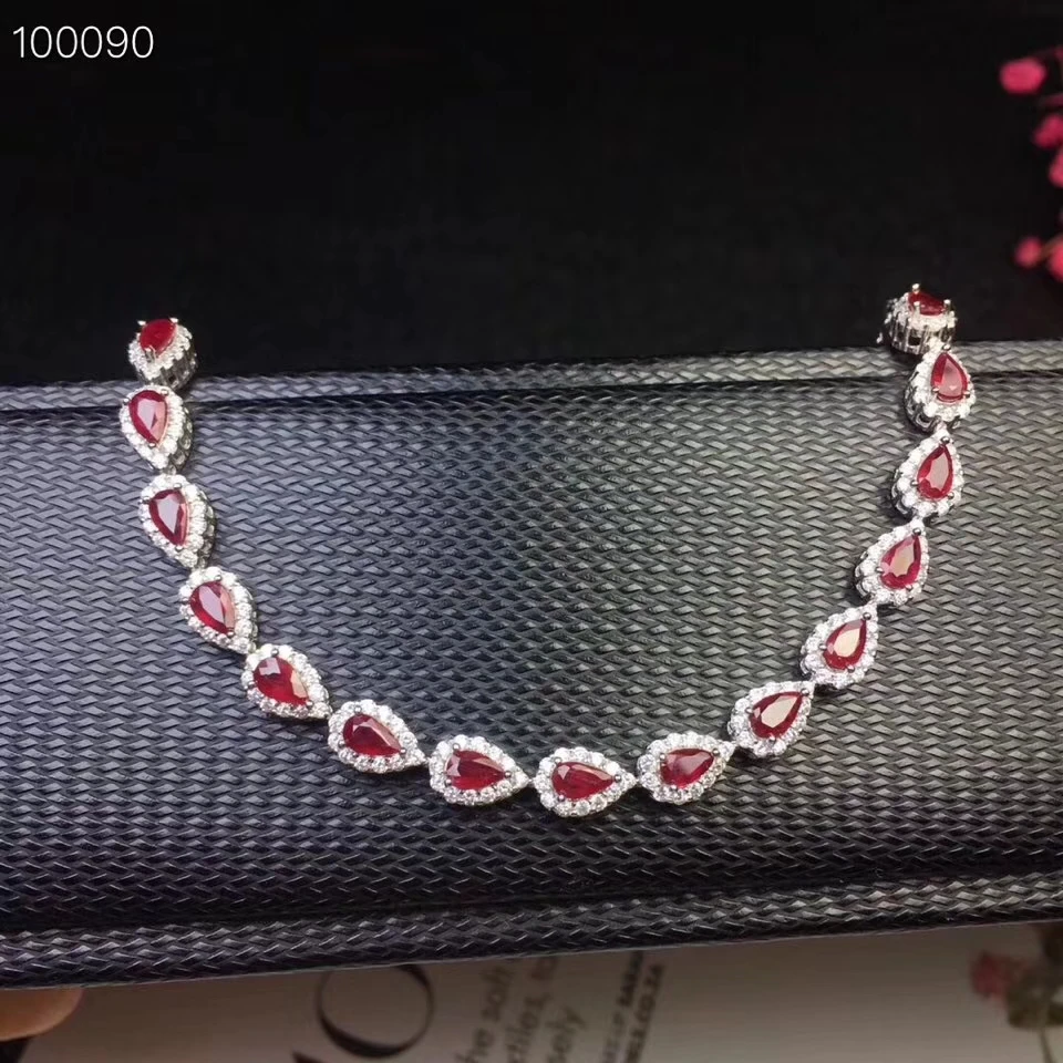 Bracelet en rubis rouge naturel Bracelet en pierres précieuses naturelles 925 bracelet en argent él