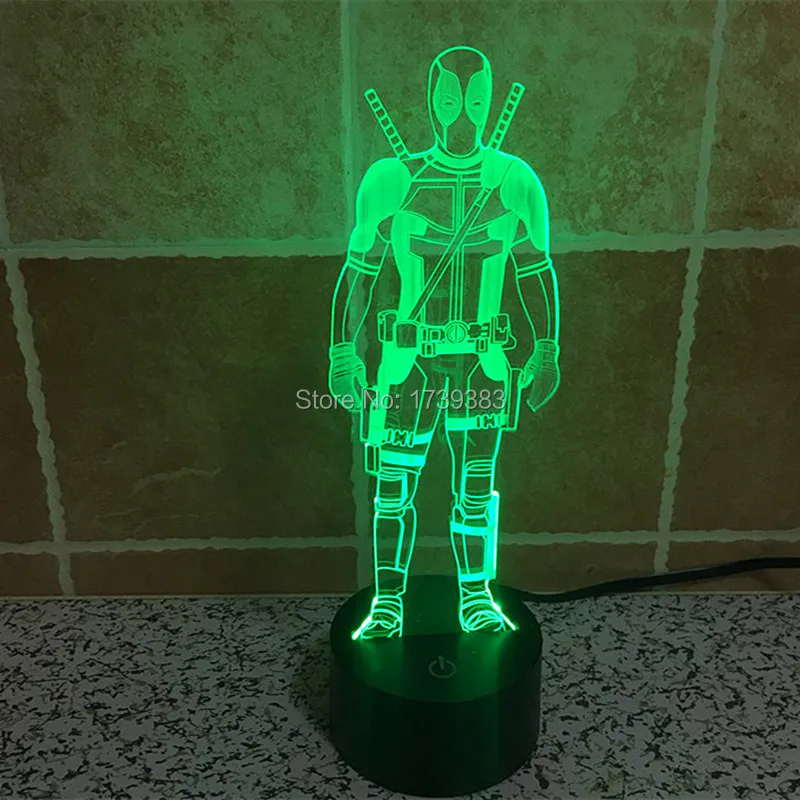 

6pcs/lot USB charging 3D color change Marvel Hero Deadpool LED Night Light, colorful LED Mood Lamp,3D led desk lamp