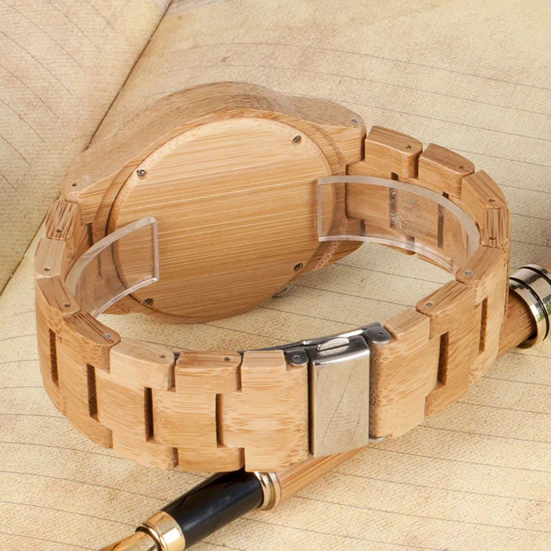 BOBO BIRD Men Watch Wooden Bamboo Quartz Men Watches with Luminous Hands with Full Bamboo Band in Gift Box Timepieces