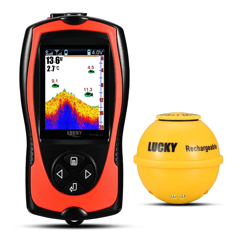 

LUCKY FF1108-1CWLA Rechargeable Wireless Remote Sonar Sensor 45M water depth Sensor 90 Degrees High Definition LCD Fish Finder