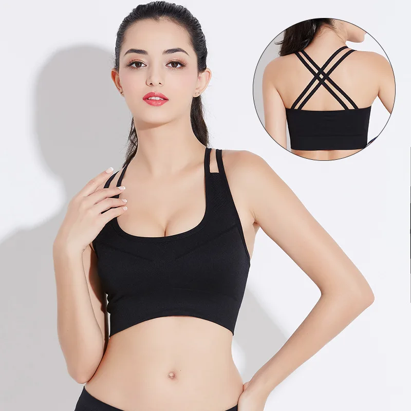 

Color Shoulder Strap Aerobics Sports Bra Tube Top Beautiful Back Design Seamless Sweat-Absorbent Breathable Running Short Fitnes