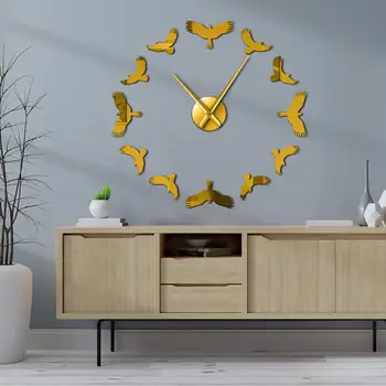 

Flying Birds 3D DIY Wall Clock Eagle Bird Flying High in the Sky Wild Life Nature Silent Quartz Wall Watch With Mirror Effect