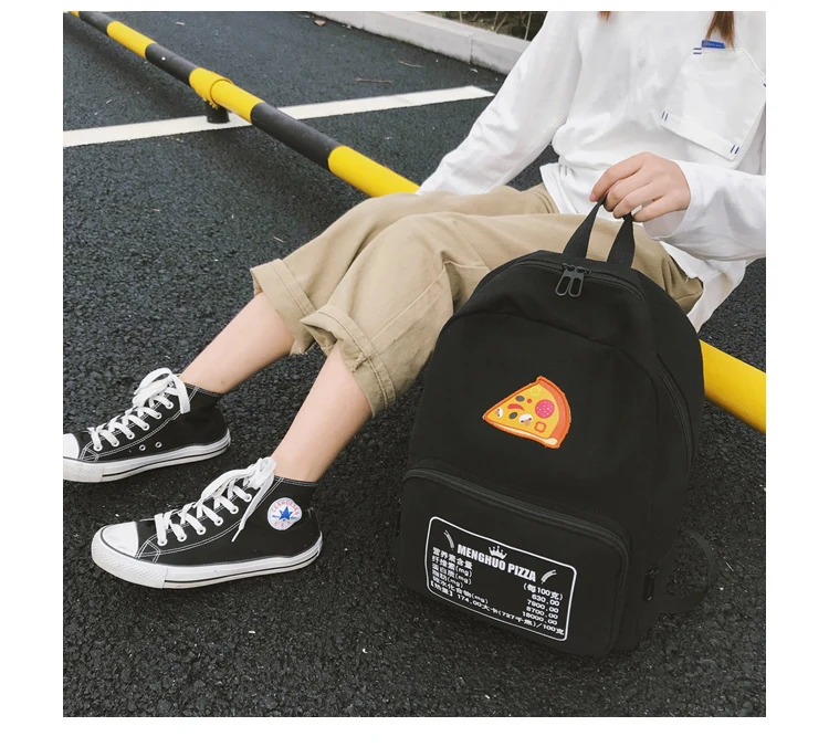 Pizza Embroidery Women Backpack for School Teenagers Girls Preppy Style School Bag Ladies Canvas Backpack Female Bookbag Mochila_19