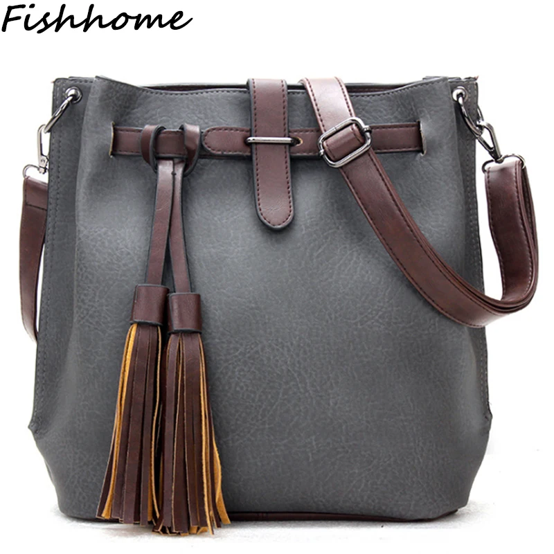  Women Bucket Bag 2017 Vintage Tassel Women Messenger Bag Female Brand Designer Handbag Feminina Crossbody Shoulder Bolsa LST271 