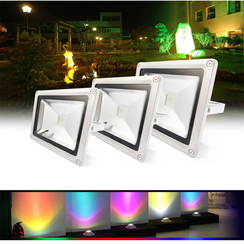 

10W 20W 30W 50W LED Outdoor lamp RGB/White/warm white Waterproof Multicolor Flood Light + 24key IR Remote AC 85-265V
