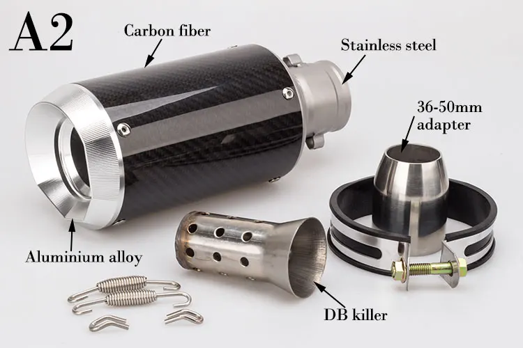 Универсальный мотоциклетный глушитель выхлопной трубы из углеродного волокна, подходит для z900 MT09 GSXR750 Z1000 CBR650R CBR1000RR R25 K8 BN600 - Цвет: A2