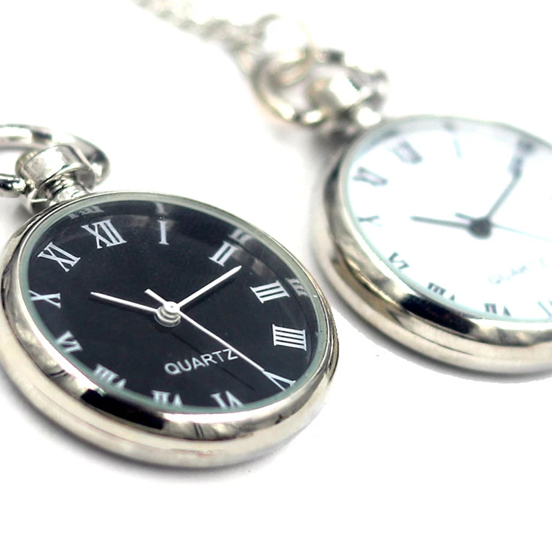

New Fashion Luxury Black Men Women Business Pointer + Roman Numerals White Quartz Pocket Watch Necklace Pendant With Chain Gifts