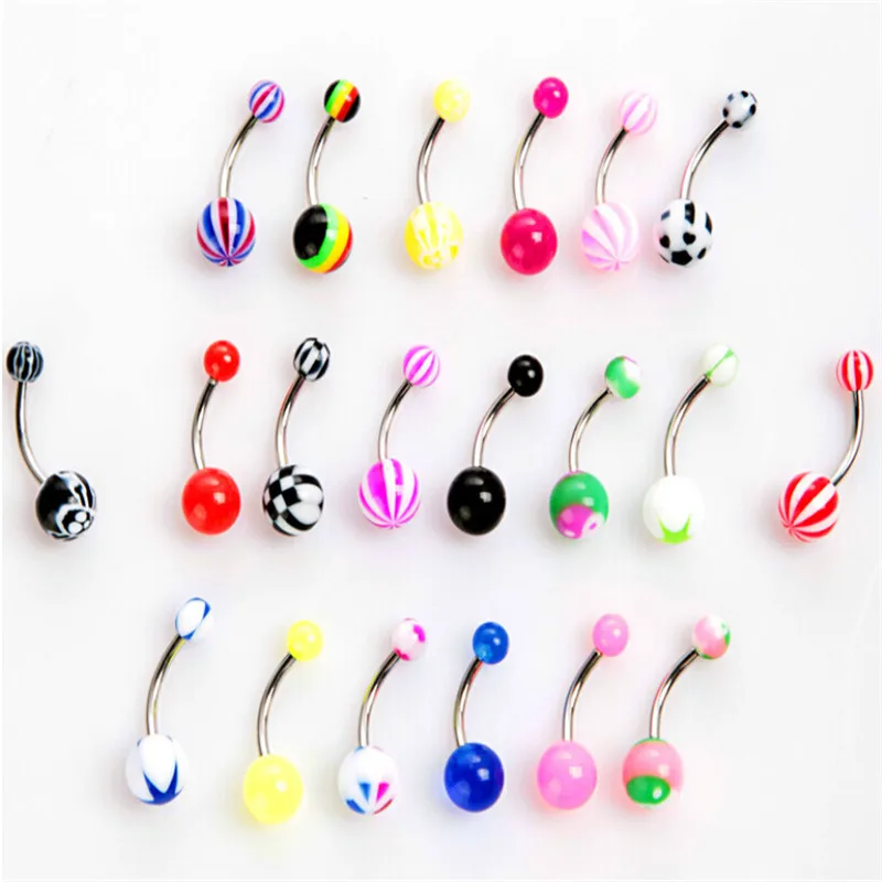 

50pcs/set Surgical Steel Cute Dangle Navel Rings Double Acrylic Navel Bars Silver Belly Button Ring Navel Piercing Jewelry