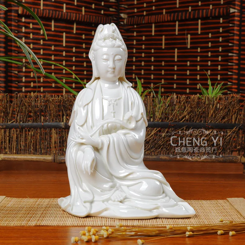 

Kuan yin 7-inch ceramic ornaments ceramic Dehua white porcelain pottery, covered sitting goddess goddess figurines