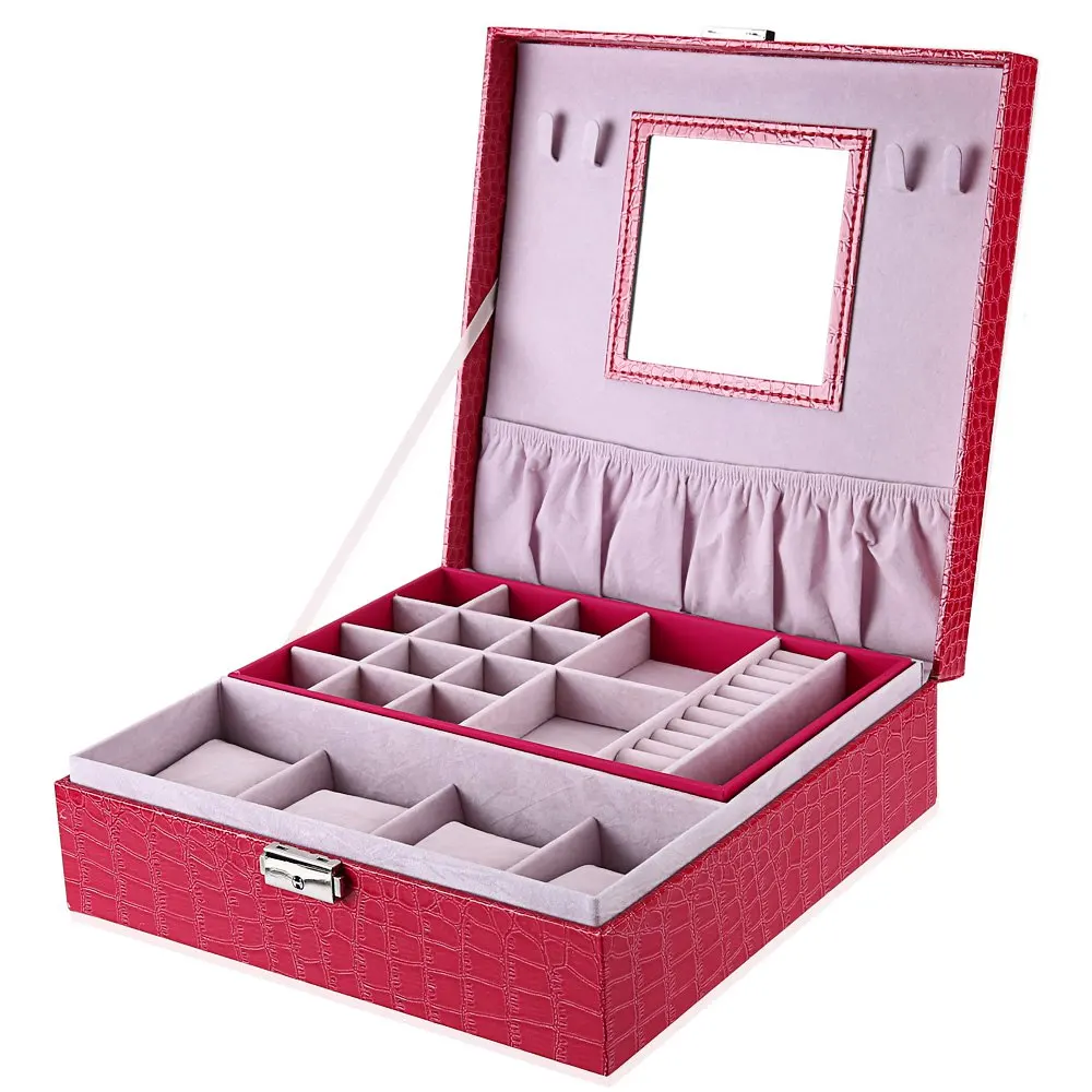 

Multifunctional PU Watch Display Box Flipping Jewelry Storage Organizer with Mirror