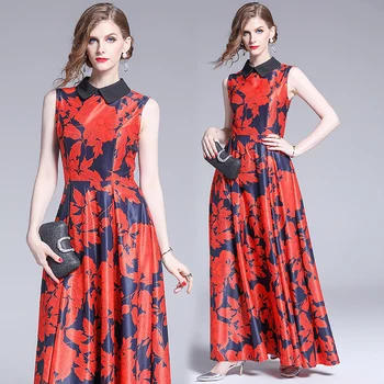 

womens woman ladies Designer summer printed Floral flower sleeveless runway slim long maxi Cocktail party Swing dress clothes